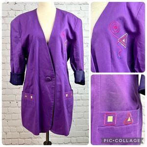 Vintage 90s Althuser Grape/Violet Geometric Shape Embroidered Funky Blazer M
